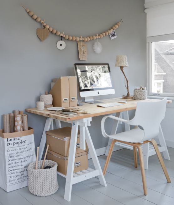escritorio estilo nórdico pared gris